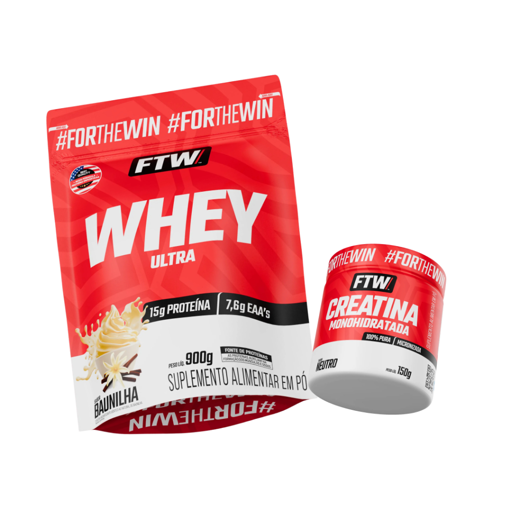 Kit Creatina Monohidratada Pura 150g - 100% Pura + Whey Ultra Protein Refil 900g - FTW