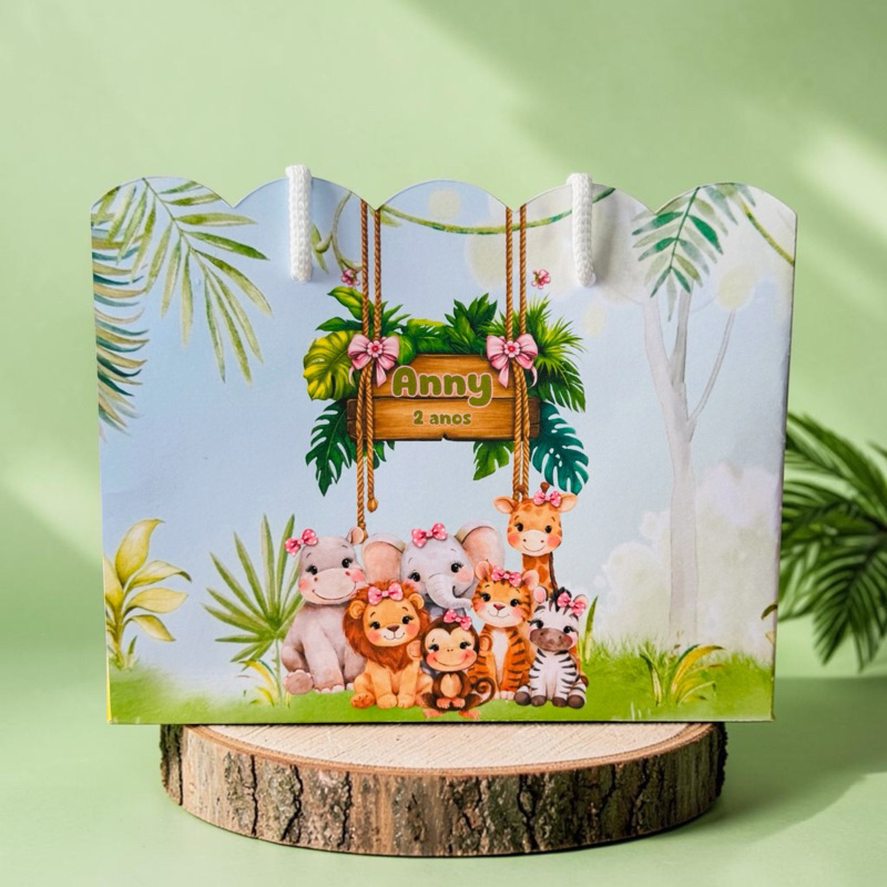 SACOLINHA SAFARI MENINA 🐊🦁💗Personalizado |  Sacolinha Nuvem | Lembrancinha | Minos | Aniversário SAFARI 🦁🐊🐯💗