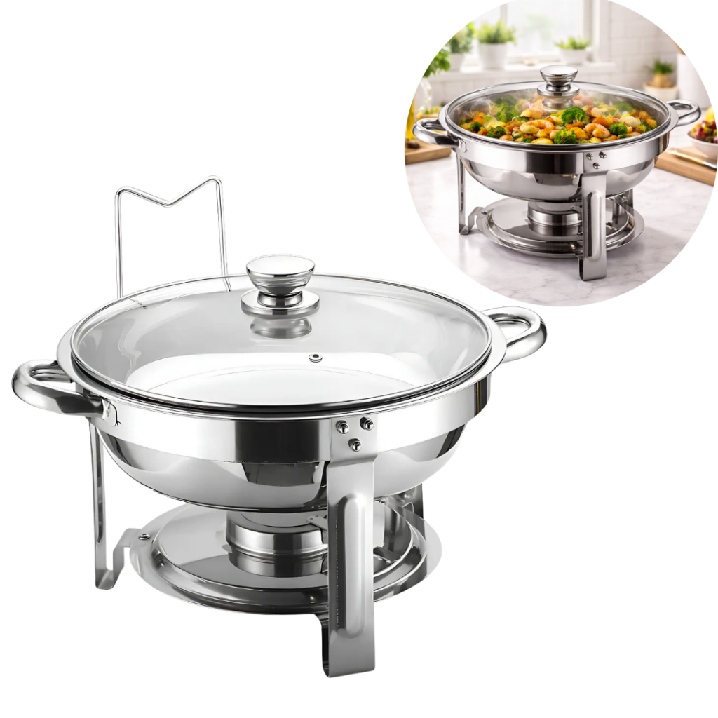 Rechaud Inox Redondo 4 Litros Banho Maria Aquecedor Alimento