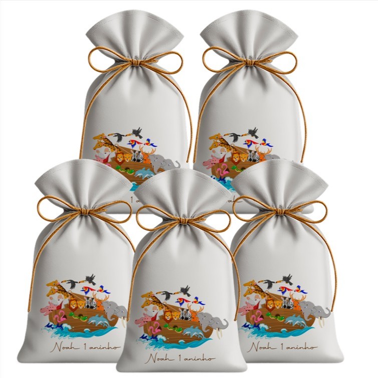 30 Saquinhos Sacolinhas Lembrancinha Festa Aniversário Tecido Personalizado Arca de Noé