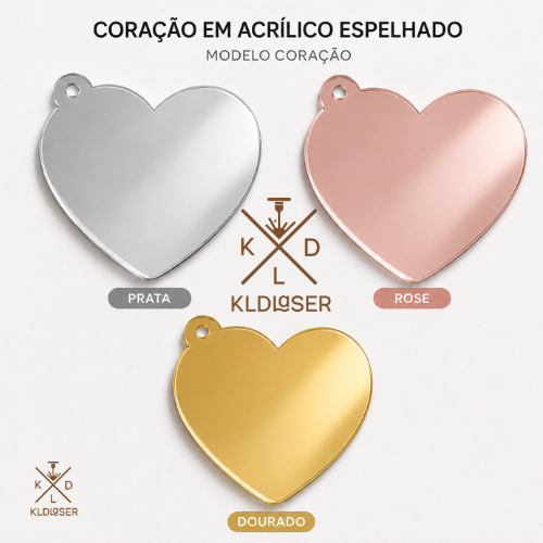 Coração Acrílico Espelhado 4cm | Tag para Chaveiro Lembrancinha Personalizadas