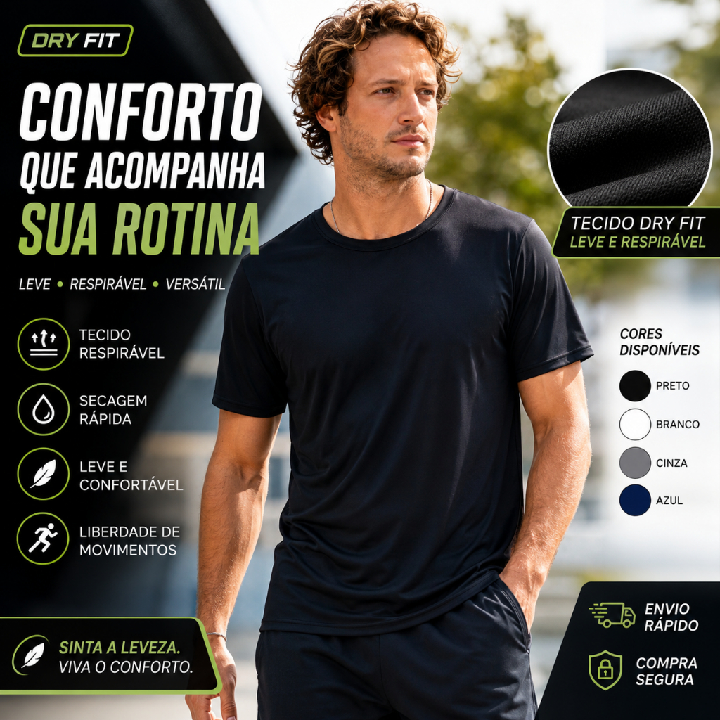 Camiseta Masculina Dry Fit Academia Fitness Confortável