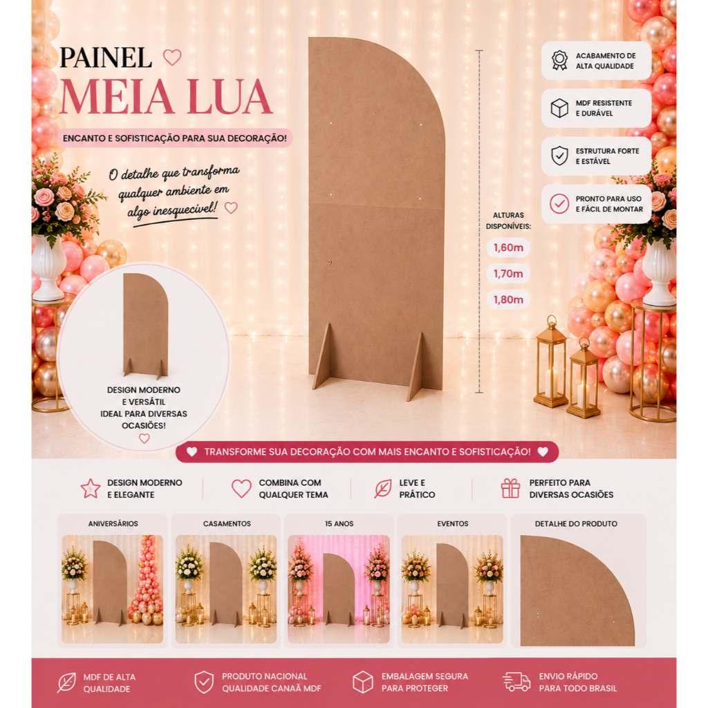 Painel meia lua desmontável em 2 partes mdf cru