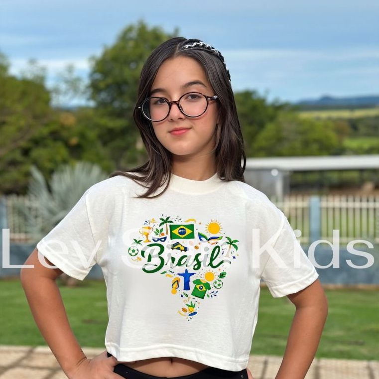 Cropped Oversized Infantil Menina Brasil Copa Do Mundo 2026