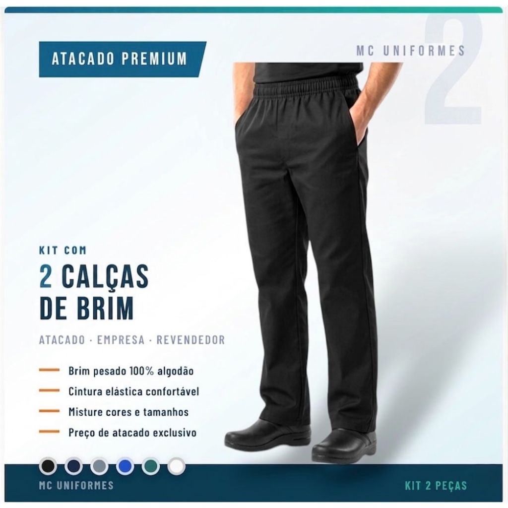 Kit 2 Calças Brim Operacional Reforçada Uniforme Trabalho Elástico P M G GG