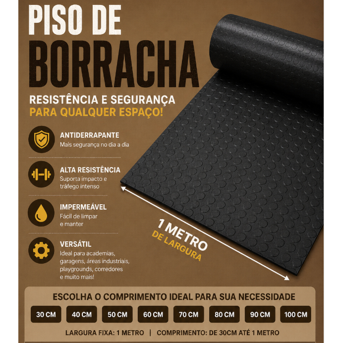 Piso Moeda Tapete Pastilhado Preto - Largura 1 Metro - Espessura 3mm