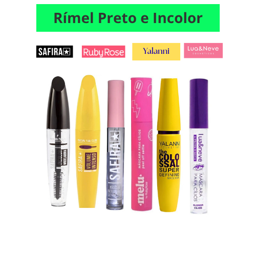 Máscara de Cílios Preto, Incolor, Rímel Safira/RubyRose/Melu/Yalanni/Lua e Neve