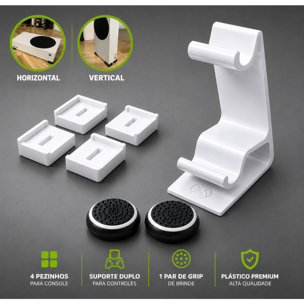 Kit Suporte Pezinho Console Xbox One S Séries S + Suporte Duplo Controle
