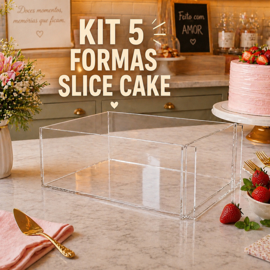 Kit 5 Formas Acrílicas Grande Premium para Slice Cake Confeitaria Bolo Fatias 30 x 30 x 10cm
