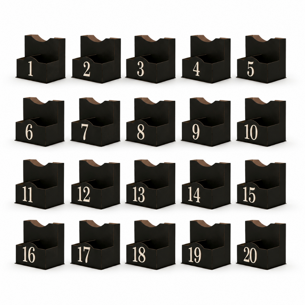 Porta Condimentos MDF Preto Kit 20 Numerados 01 a 20 Organizador Mesa Restaurante Lanchonete Bar Sachês Guardanapo Palit