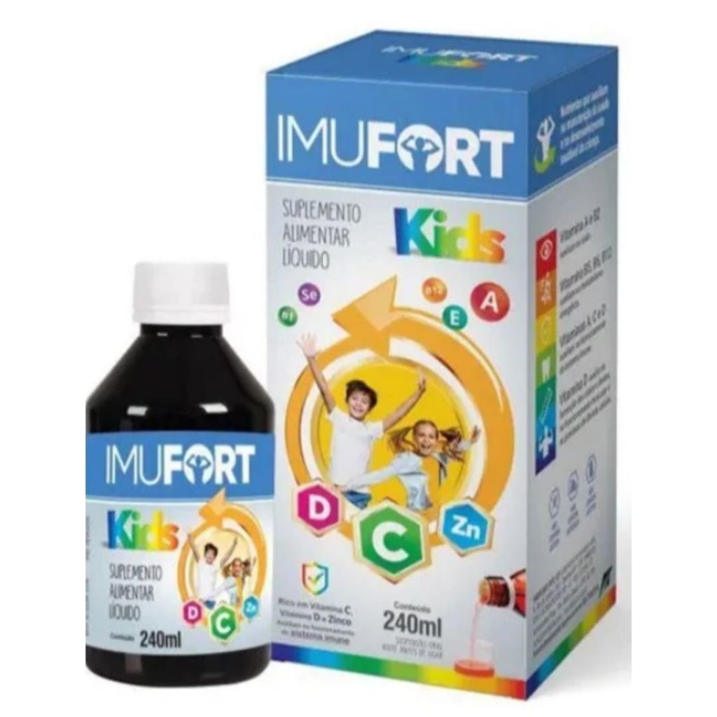 Vitamina Imufort Kids Imunidade Infantil Vitam C D E Zinco 240ml suplemento alimentar em xarope