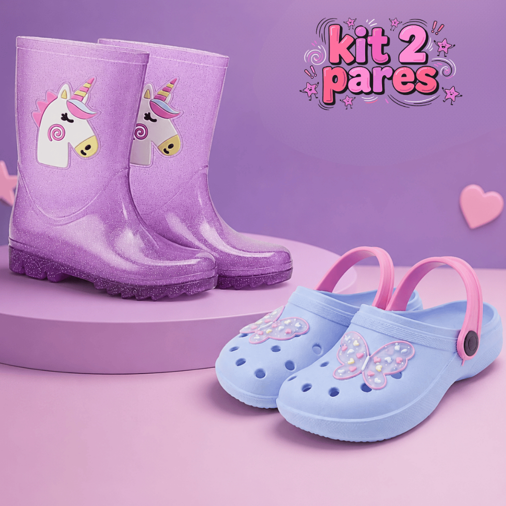 Kit 2 Galocha Cano Alto Feminina Glitter + Sandália Babuche Leve