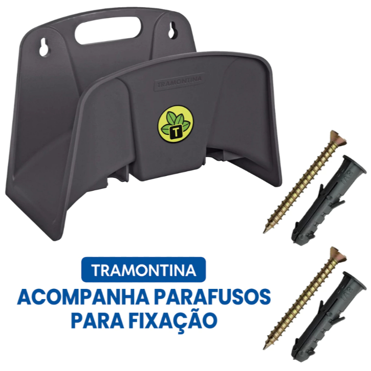 Suporte Mangueira Fixo Plastico Cinza Jardim Mangueira ate 30m - Tramontina