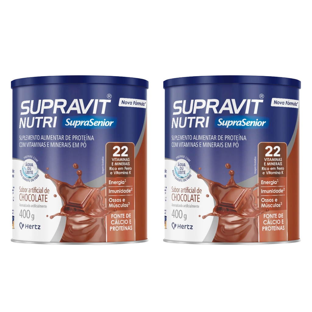 Kit 2 Supravit Nutri Suprasenior Sabor Chocolate 400g Vitaminas e Minerais para idosos - Hertz