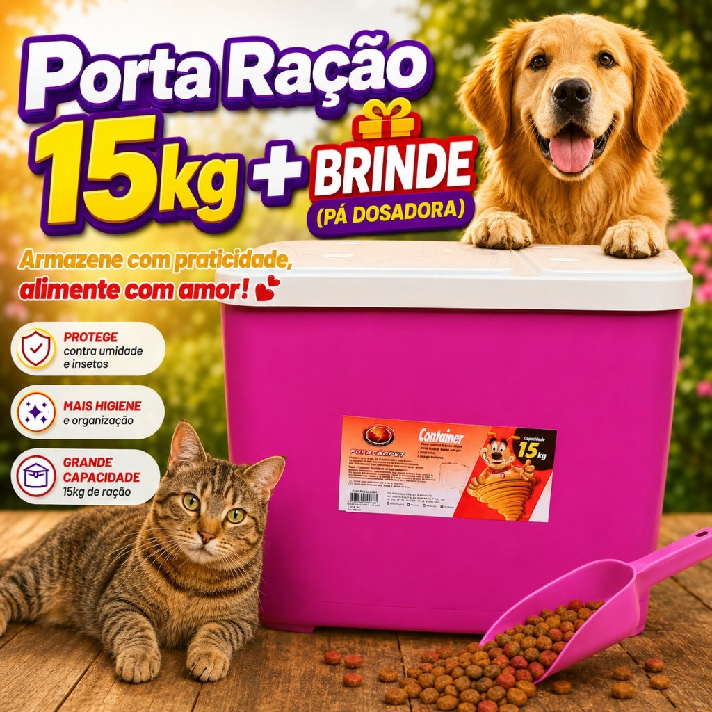 Container Porta Ração de 15 Kg Para Cachorros e Gatos com ULTRA VEDAÇÃO