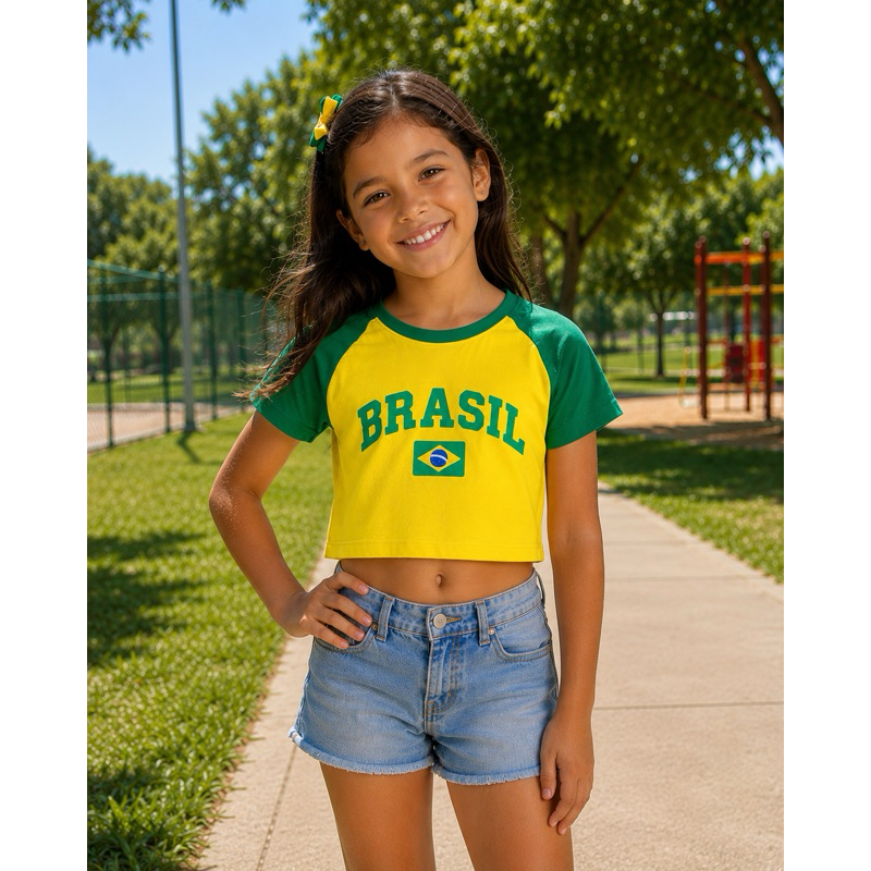Cropped Do Brasil Infantil Juvenil Bloguerinha Moda Copa