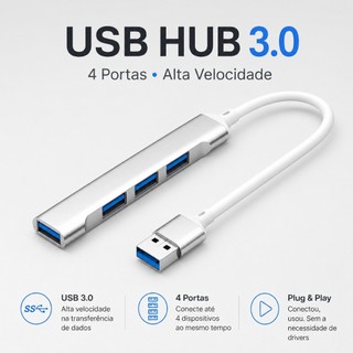 Hub USB 3.0 4 Portas 5Gbps Alta Velocidade Adaptador Expansor Para Notebook PC Mouse Teclado HD