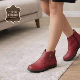 Bota Casual Feminina Urbana Couro Legítimo Leve Macia Confortável Baixa Cano Zíper - LOLLA 55
