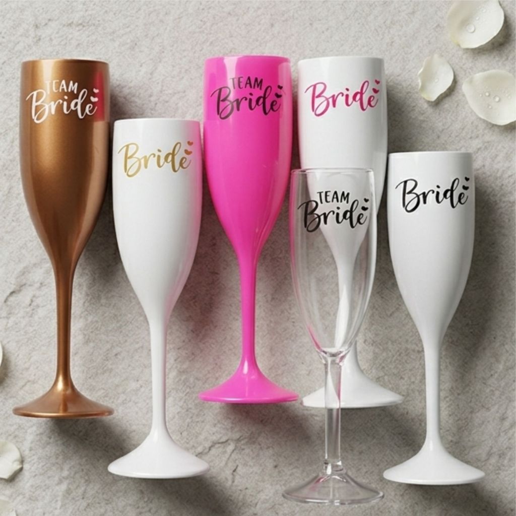 Kit taças de champanhe acrílico despedida de solteira team bride festa balada madrinhas