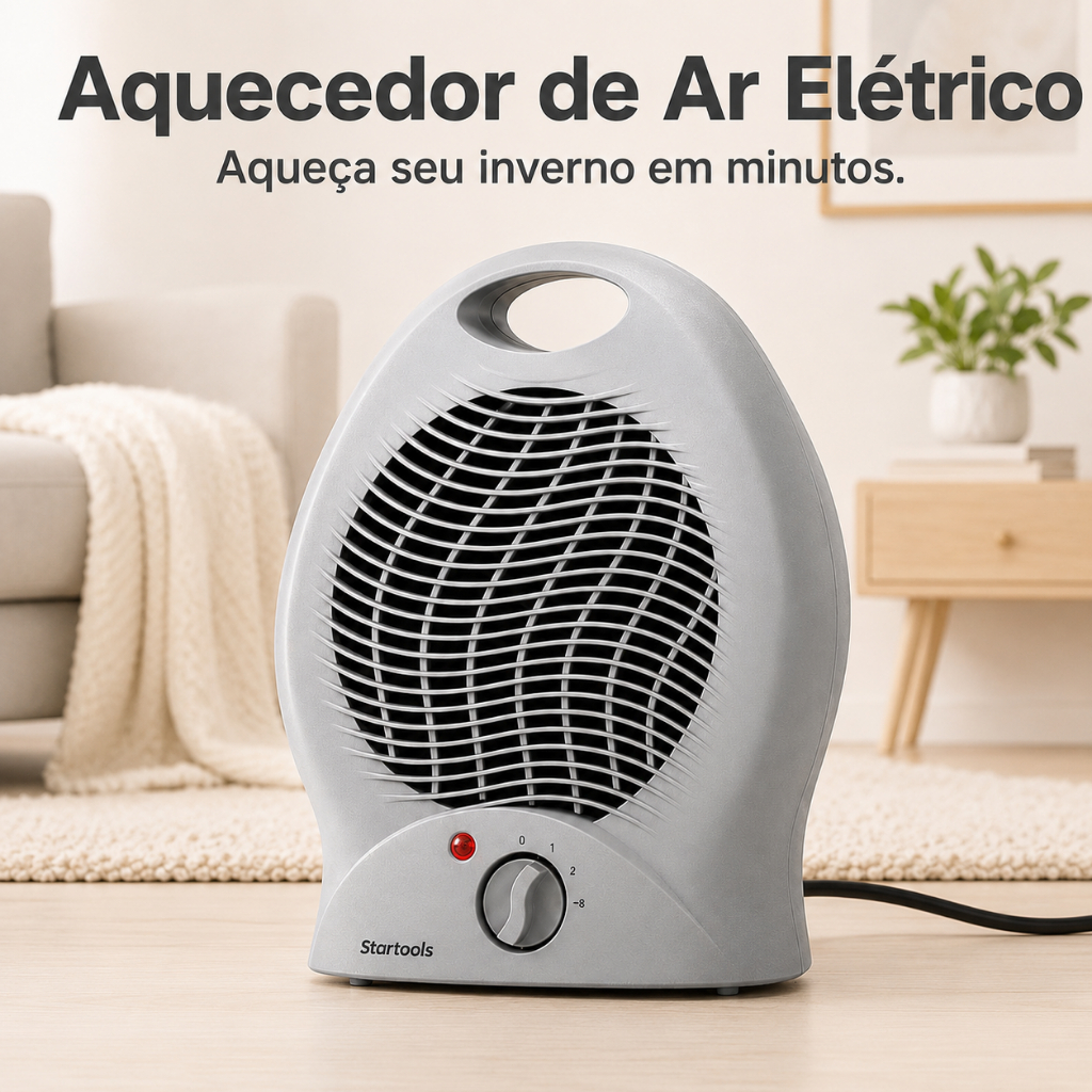 Aquecedor de Ambiente Elétrico Termoventilador Portátil Compacto Cinza 127V 1500W 220V 2000W