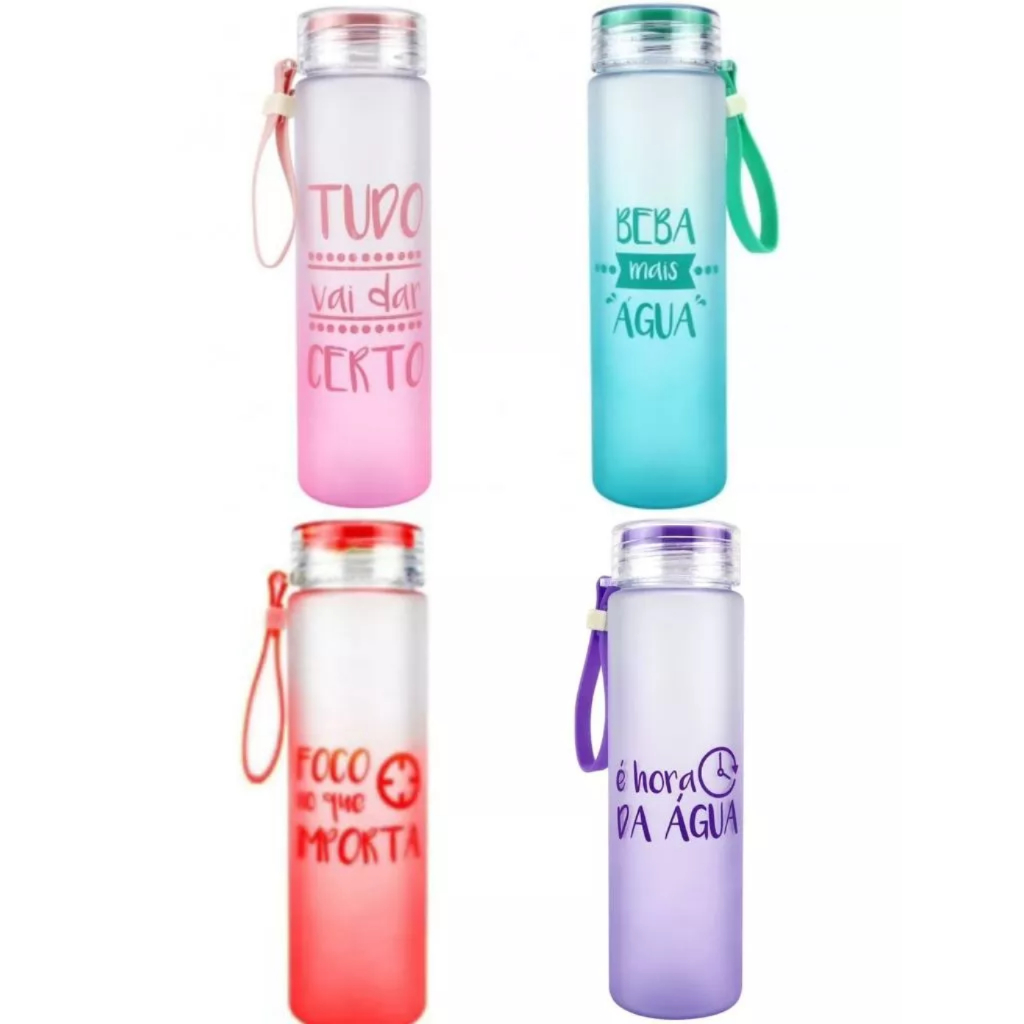 Garrafa Squeeze De Plástico para água 500 ML - Fosca com Frases Alça de Silicone