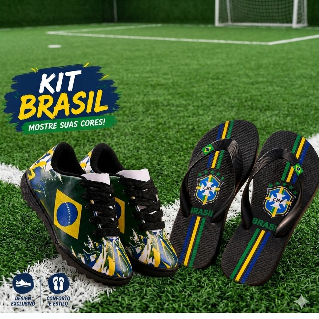 Kit Chuteira Infantil + Chinelo Masculino Leve Solado Costurado Antiderrapante Escolar Casual
