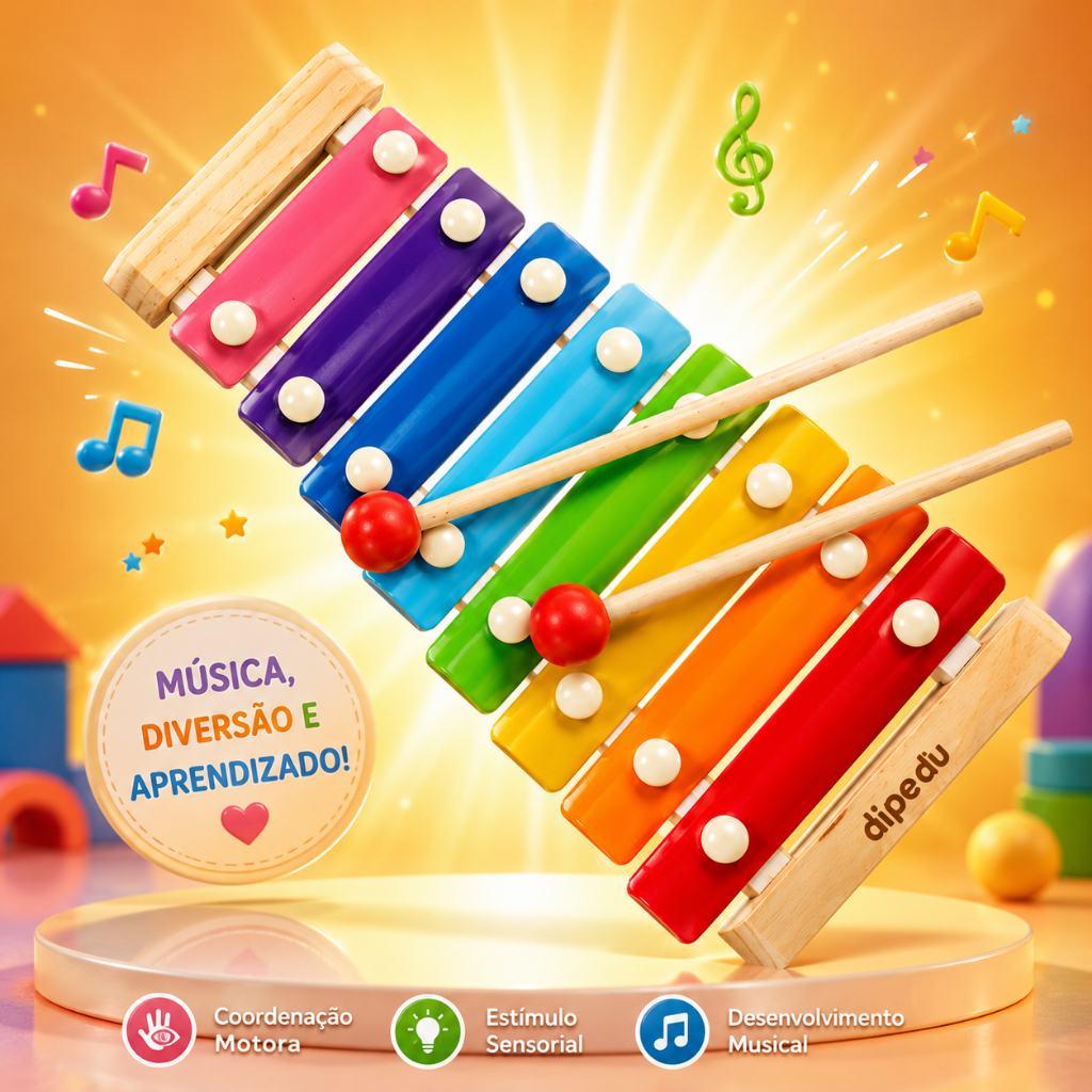 Xilofone Infantil Musical 8 Notas Colorido Educativo Com Baquetas Brinquedo Montessori