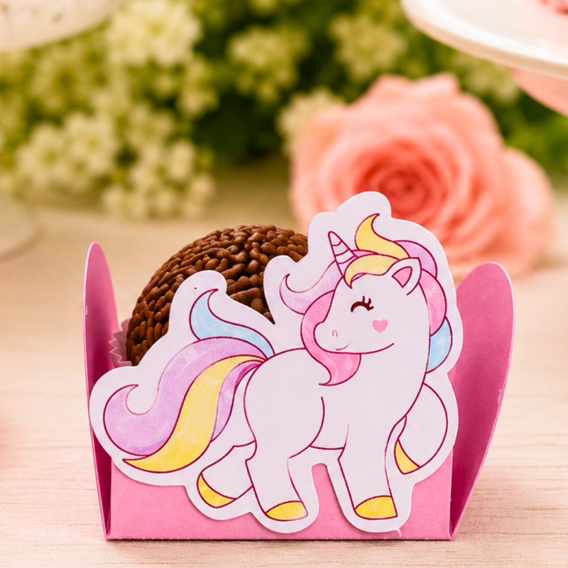 50 Forminhas Para Doces Unicórnio Coloridas Festa Menins 4 Pétalas Festa Infantil Brigadeiro Docinhos Decorativos