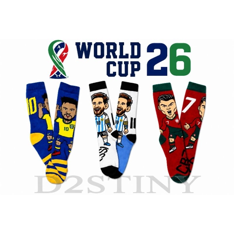 Meia Cano Alto 3/4 Infantil Edição Especial Copa - Neymar, CR7 e Messi