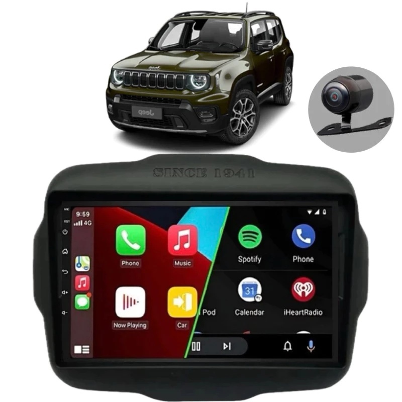 Kit Central Multimídia 9 Polegadas Jeep Renegade Android 2015 á 2025 Carplay Sem Fio