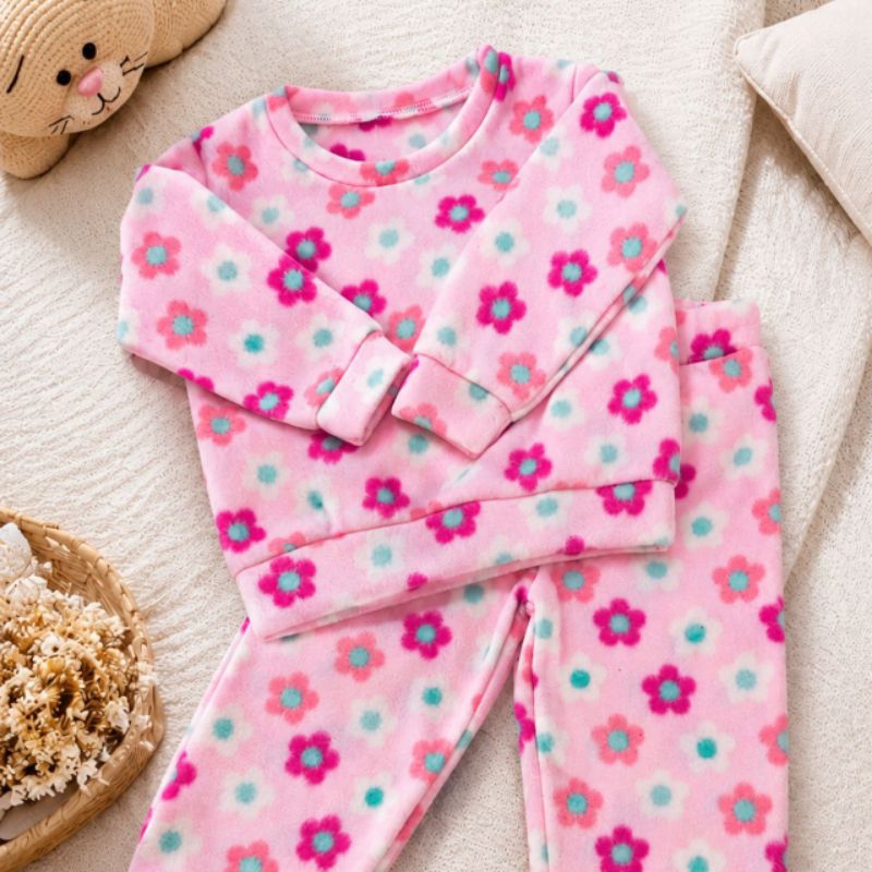 Roupa de Frio Infantil Soft Fleece Inverno Conjunto Quentinho Menino Menina pijama Estampado Confortável Calça e Blusa