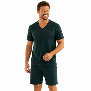 Pijama Masculino Adulto Verão Manga Curta Short Liso Malha Leve e Confortável