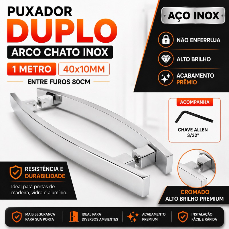 Puxador Duplo Arco Chato Inox 1mt