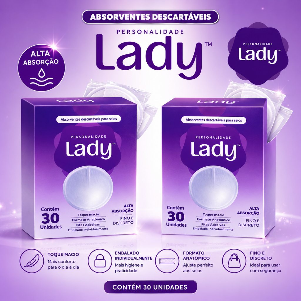 kit Absorvente de Seios Descartável Amamentação Pôs Parto Personalidade Lady 60un