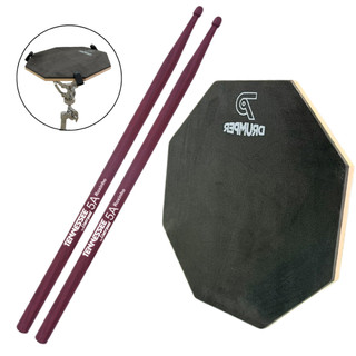 Pad Praticável Bateria 12' em EVA com Baqueta 5A Liverpool Roxinho KIT de Estudo Rudimentos Bateria