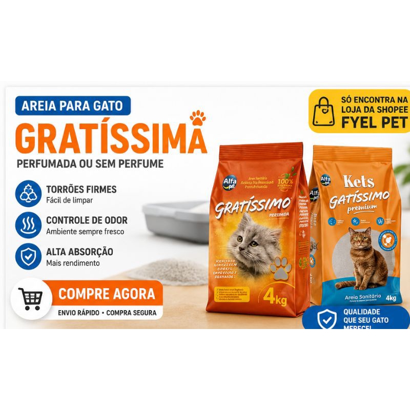 Areia de Gato Gratíssimo | Areia Higiênica Gatíssimo | Perfumada | Sem Perfume