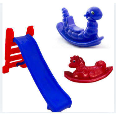 Kit Playground Infantil Valentina Brinquedos Escorregador Médio + 2 Gangorras Nhoca e Unicórnio