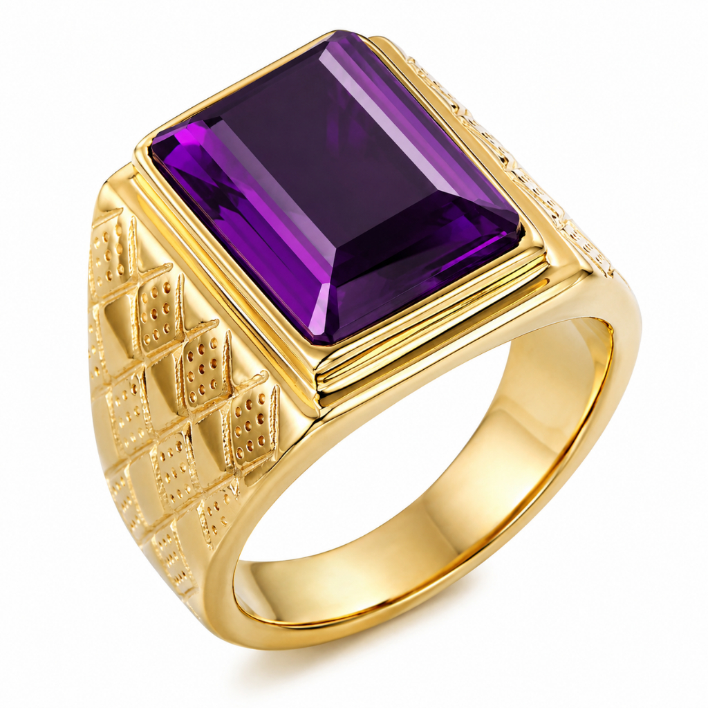 Anel Masculino Comendador Pedra Roxa Ametista Ouro 18k Grande Luxo Formatura Teologia Anatômico Original Presente