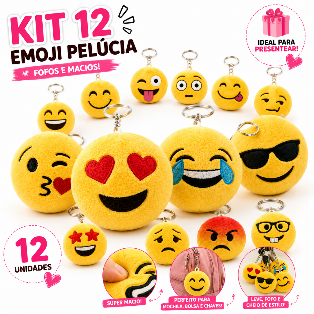 Kit 12 Chaveiro emoji pelúcia ,unidade,casa,carro,chave,mochila,chaveiro personalizado