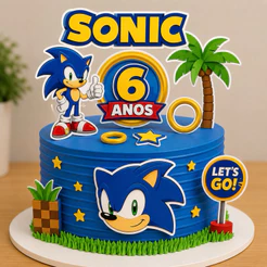 Topo/Topper de Bolo Sonic Personalizado com NOME e IDADE