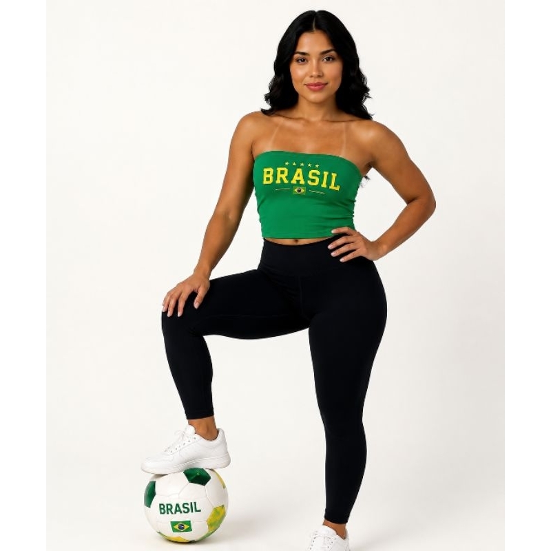 Tomara Que Caia Brasil Feminino Cropped Seleção Brasileira Verde Amarelo Azul/P,M,G,Gg