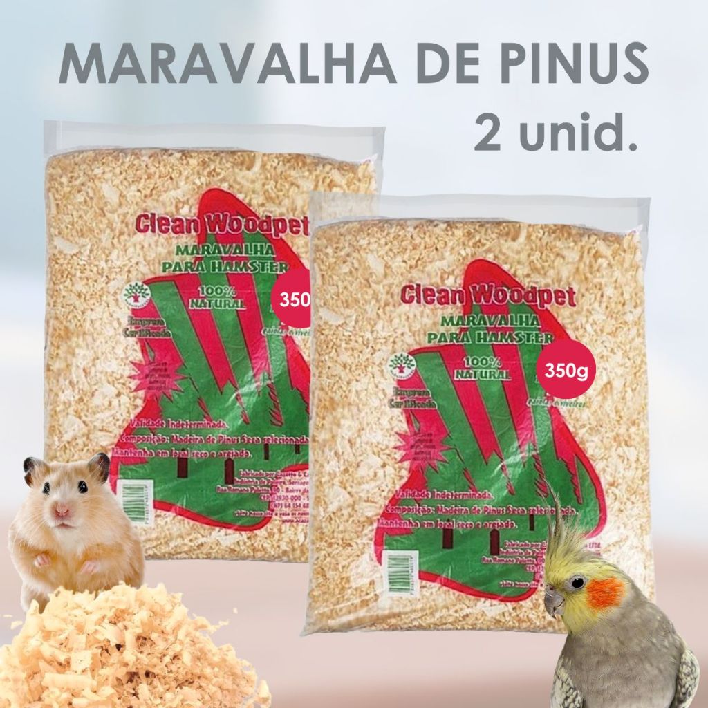 Kit 2 Pacotes Serragem Maravalha Pinus 350g para Forração de Casinhas e Ninhos Roedores e Aves