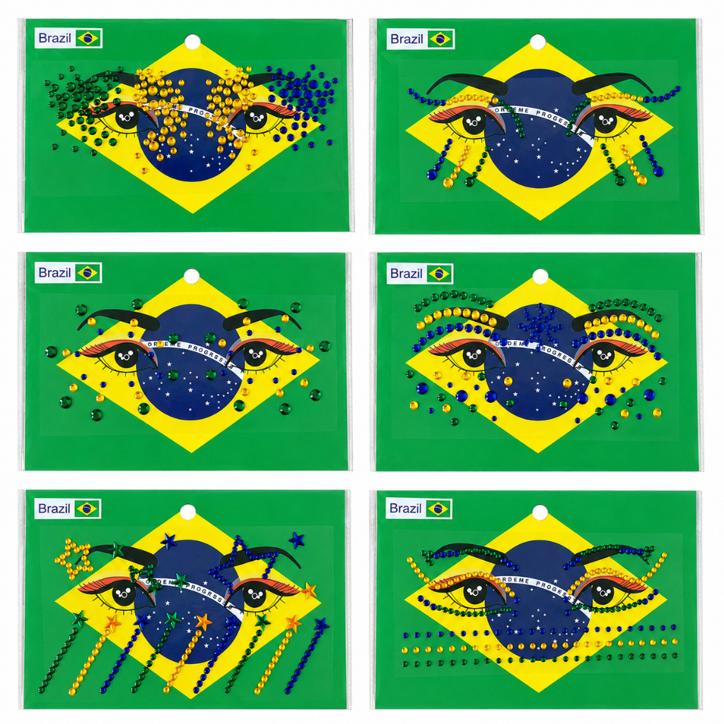 Adesivo Facial Decorativo Brasil Copa Glitter Brilhante
