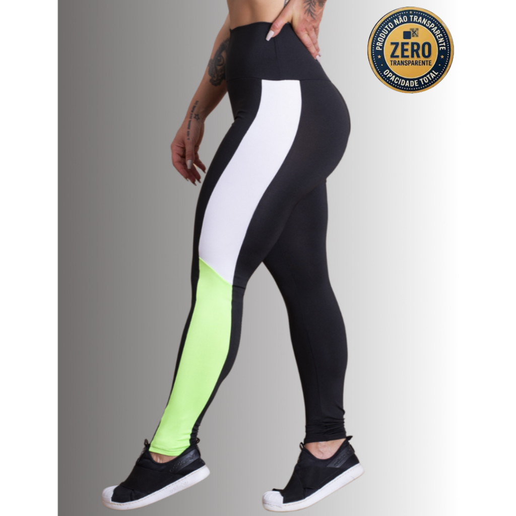 Calça Legging Cintura Alta Feminina Fitness Com Recorte Lateral Perna Moda Academia Treino RIQ Modas