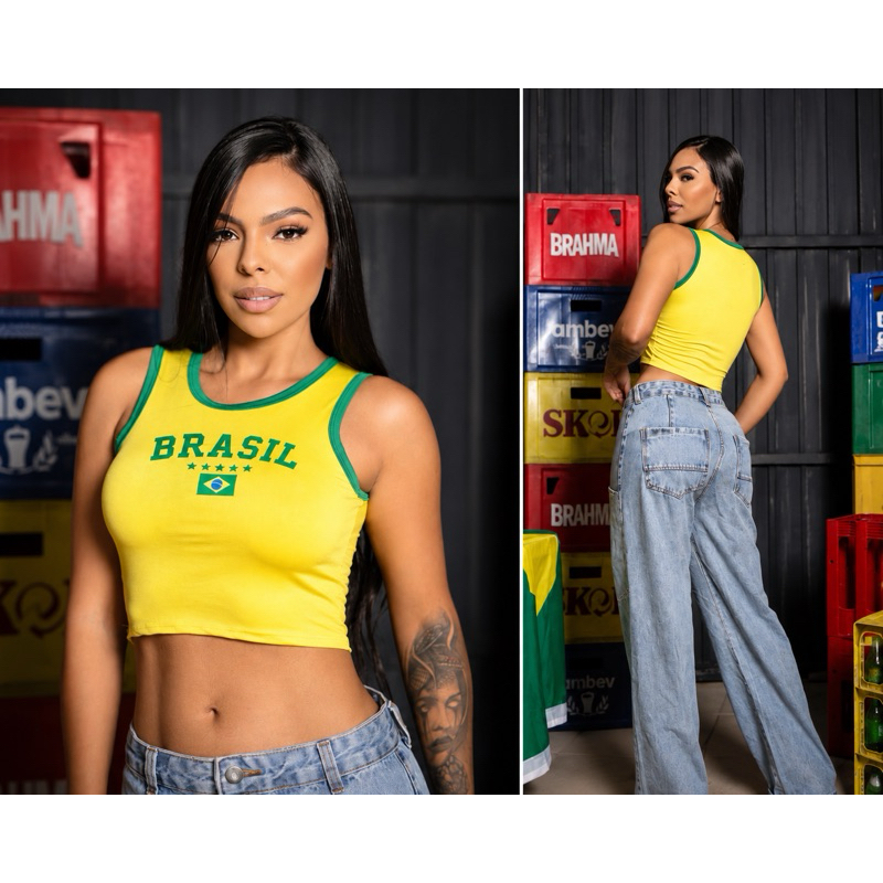 Cropped Brasil Feminino Regata Suplex Copa 2026 Blusa Tendência Seleção Brasileira
