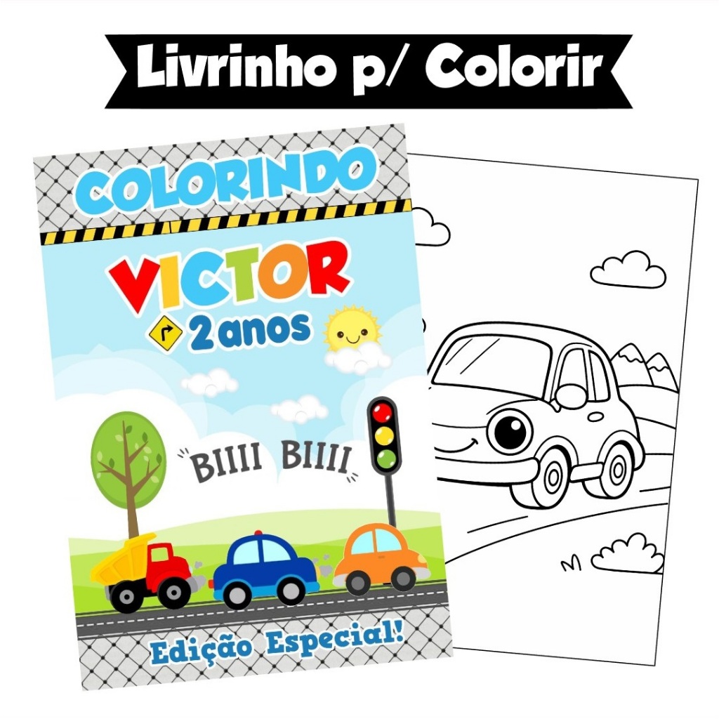 Livro de Colorir Carrinhos, Transportes 15x21/ lembrancinha Personalizada l Aniversário l Festa infantil