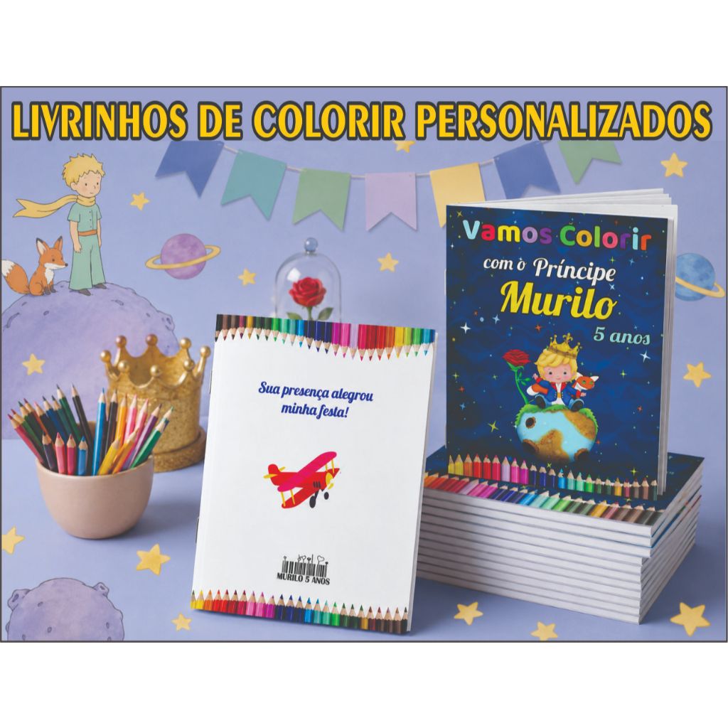 Livrinhos Colorir Pequeno Príncipe Personalizados - Revistinhas de colorir [Lembrancinha para festa]