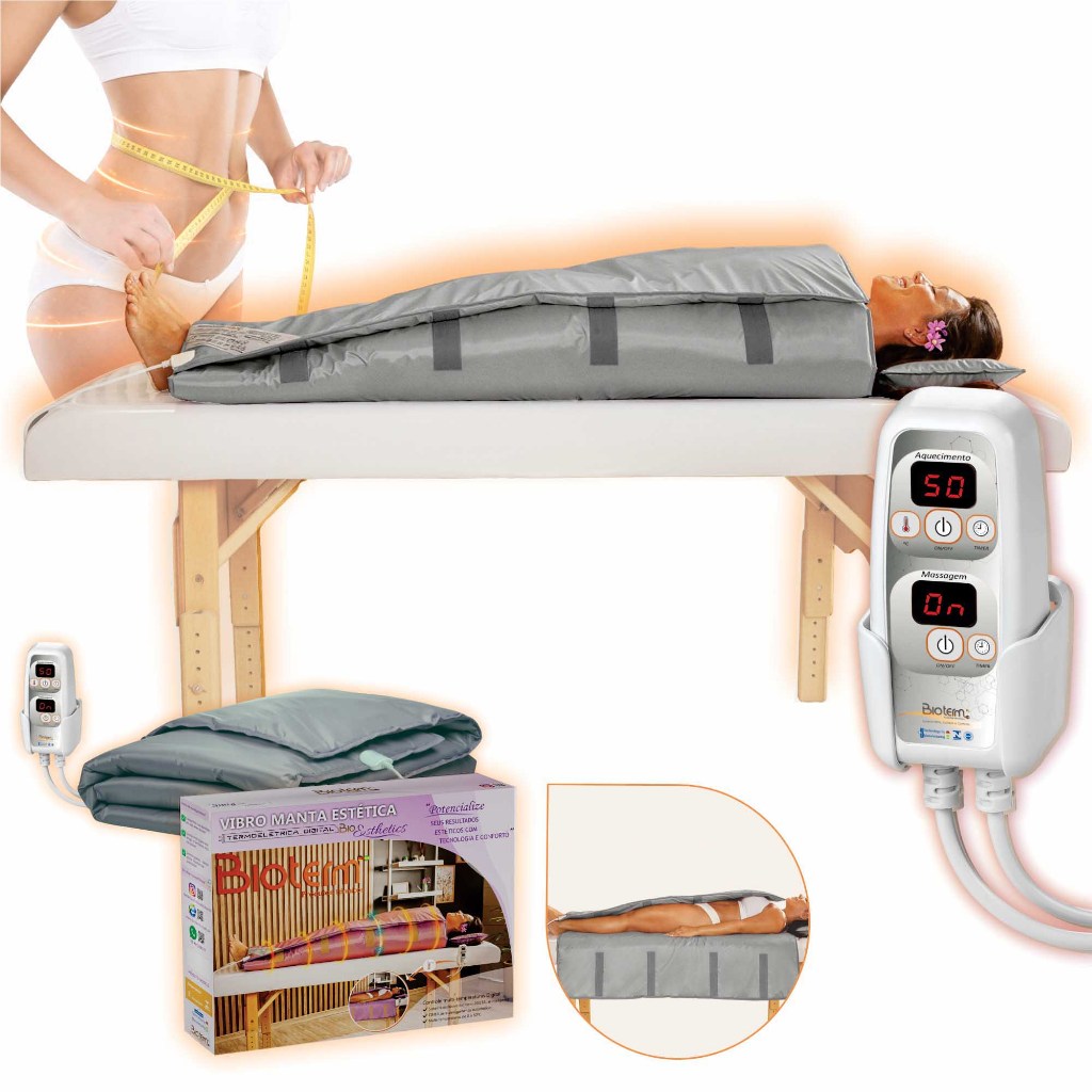 Vibro Manta Térmica Estética Corporal Massageadora CORPO INTEIRO Digital Bivolt Bio Term - INMETRO e ISO9001 - Cor Cinza