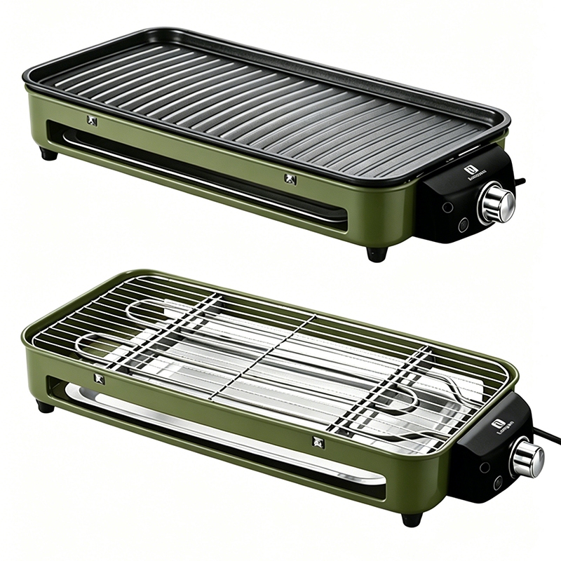 Churrasqueira Elétrica 1500W 220V 127V Portátil Desmontável Ferro Inox Controle Temp Casa Acampamento Grelha antiad