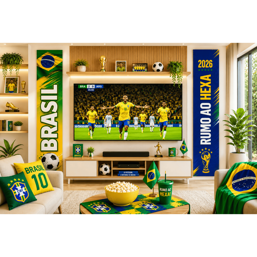 Kit 2 Faixas Premium Brasil Decoração Única Exclusiva Peças Painel Vertical Copa 2026 - Brasil/Rumo ao Hexa